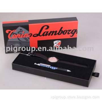 rigid paper cardboard watch packaging box with black flocking plastic vacuum formed insert tray